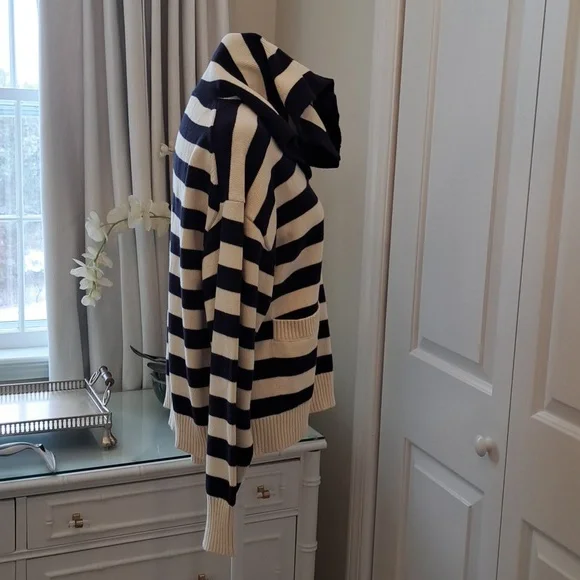 Zara Womens Navy/Cream Striped Cotton Tunic Pullover Sweater Pockets SM - Picture 5 of 7